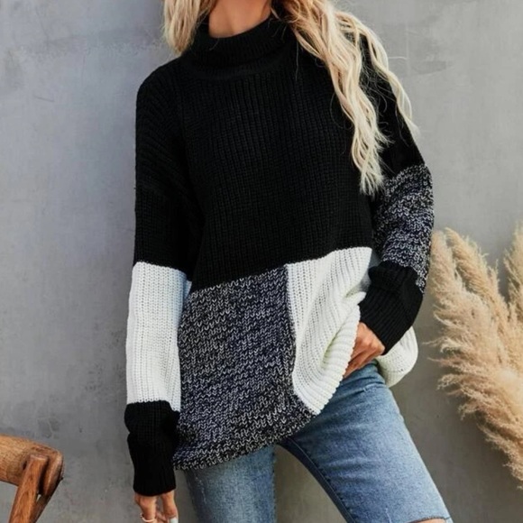 BRAND NEW Luxe color block oversized black and white sweater NWT - Picture 2 of 5
